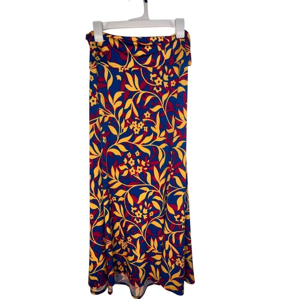 Lula Roe women’s size S botanical floral stretchy foldover skater maxi skirt USA